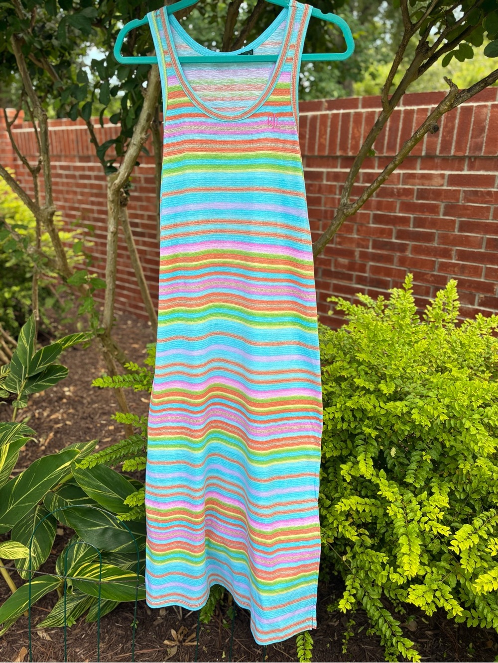 LAUREN RALPH LAUREN Rainbow Space Dye Stripe Tank Maxi Dress Swim Cover Size S